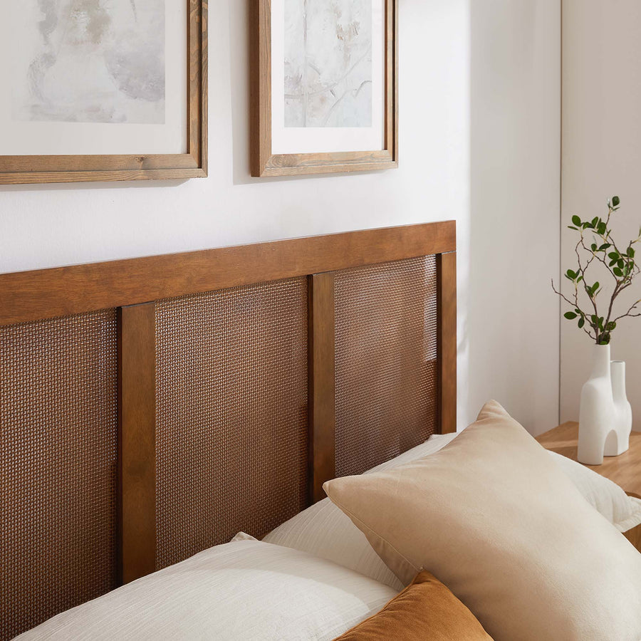Madder Rattan and Wood Full Platform Bed in Walnut