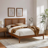 Madder Rattan and Wood Full Platform Bed in Walnut