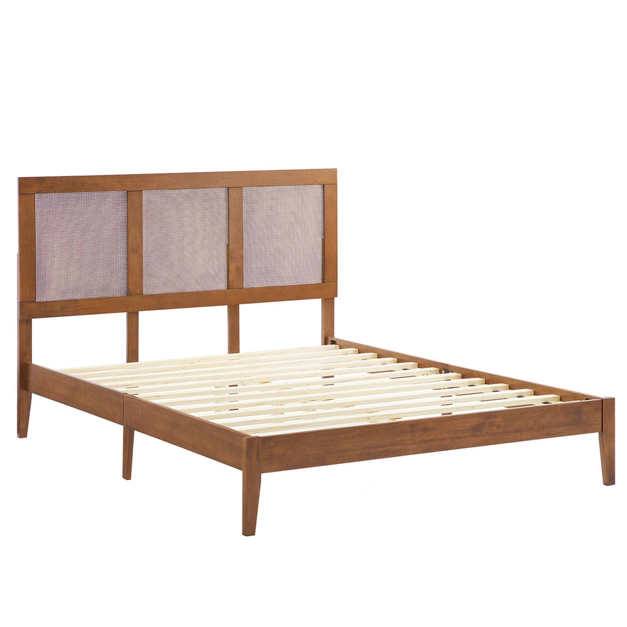 Madder Rattan and Wood Full Platform Bed in Walnut