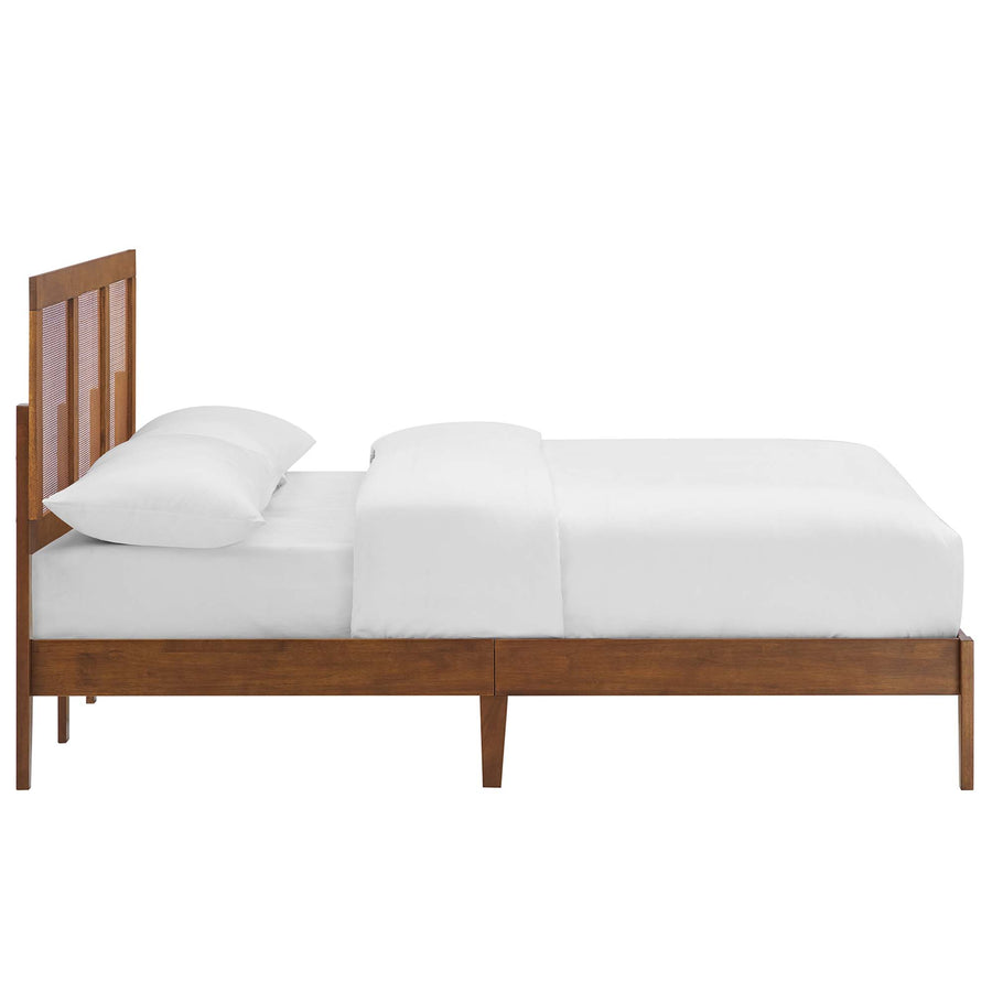 Madder Rattan and Wood Full Platform Bed in Walnut