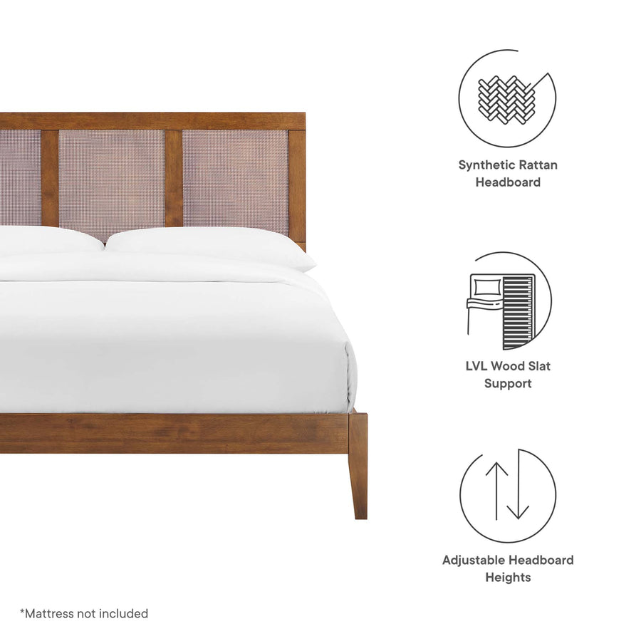 Madder Rattan and Wood Full Platform Bed in Walnut