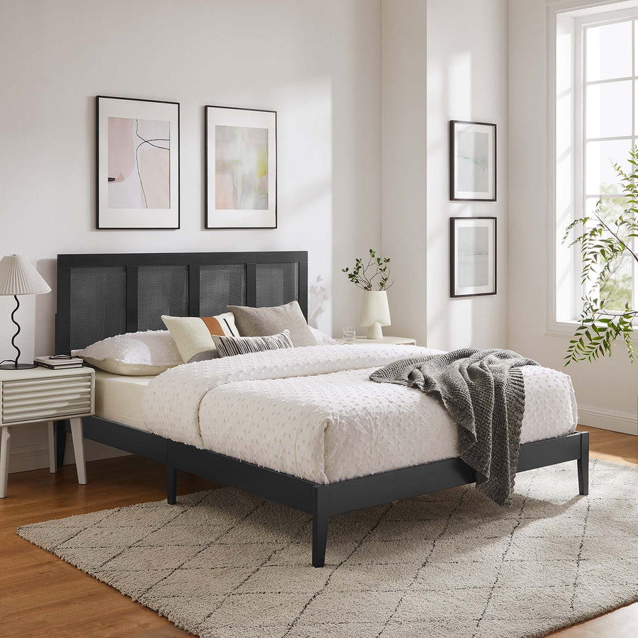 Madder Rattan and Wood Queen Platform Bed in Black