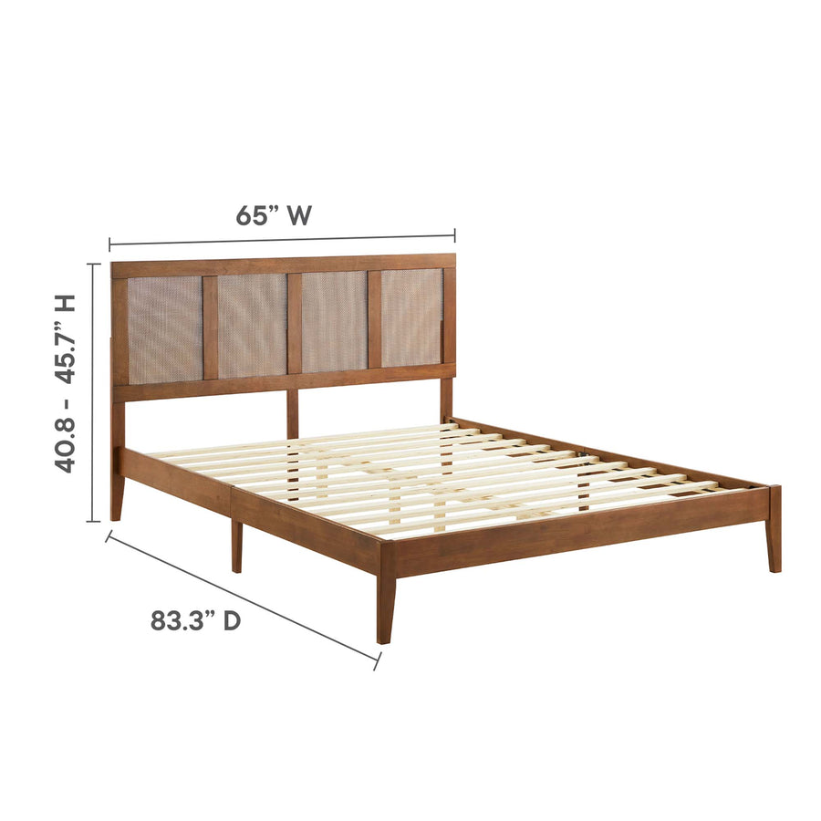 Madder Rattan and Wood Queen Platform Bed in Walnut