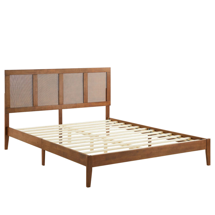 Madder Rattan and Wood Queen Platform Bed in Walnut