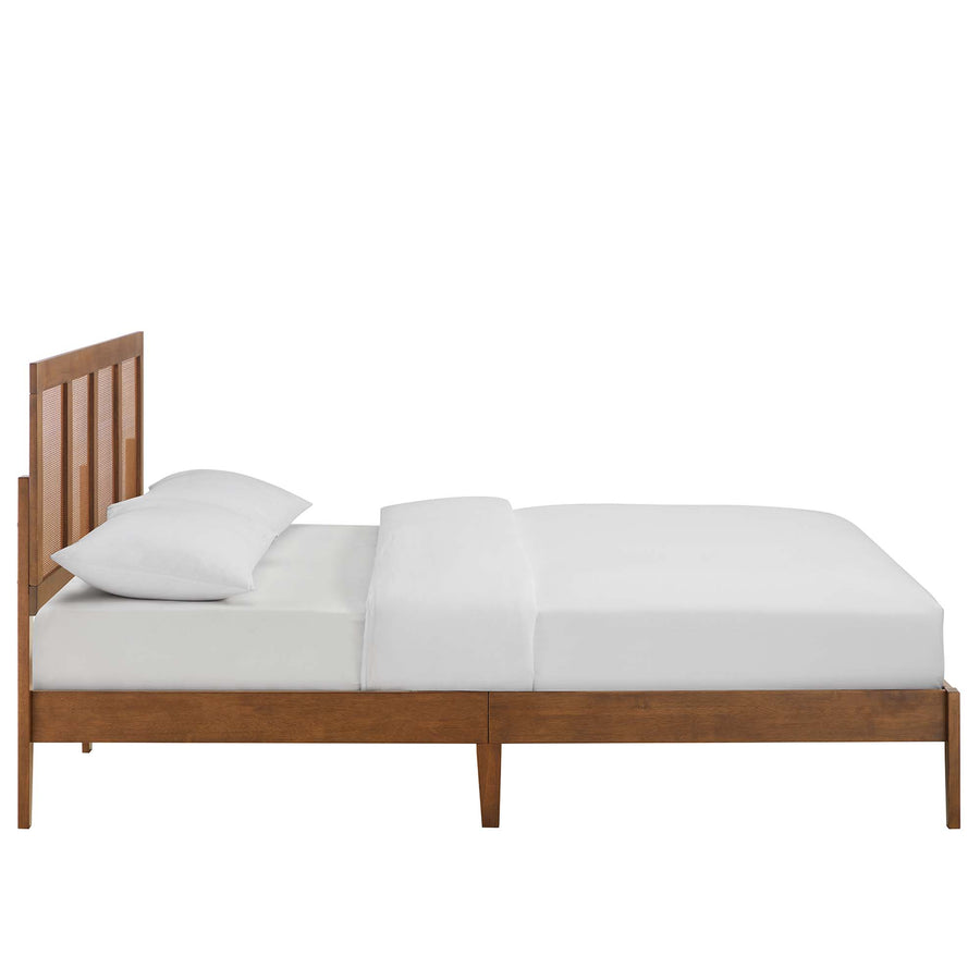 Madder Rattan and Wood Queen Platform Bed in Walnut