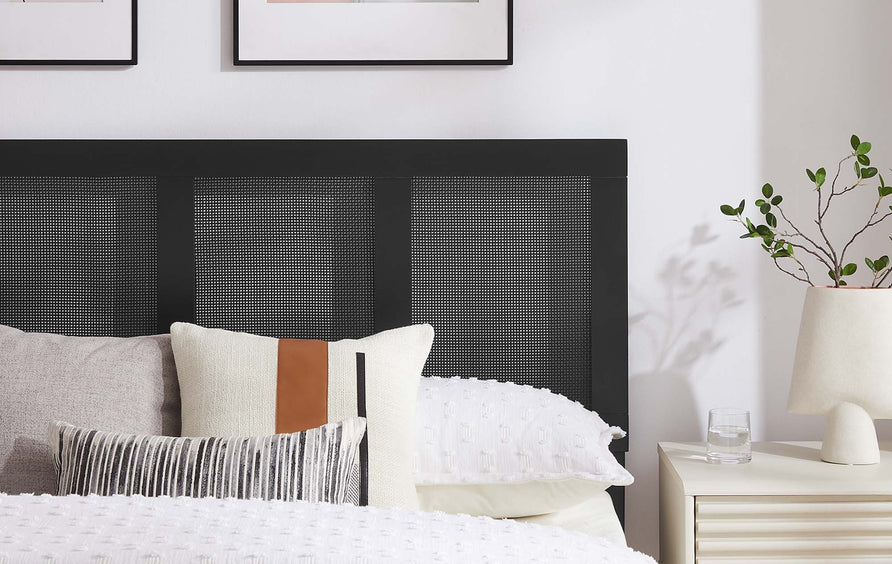Madder Rattan and Wood King Platform Bed in Black