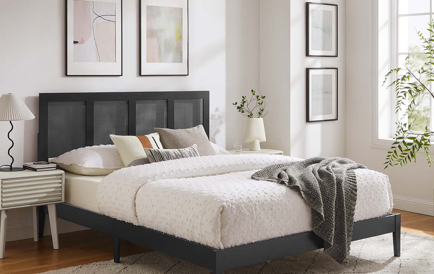 Madder Rattan and Wood King Platform Bed in Black