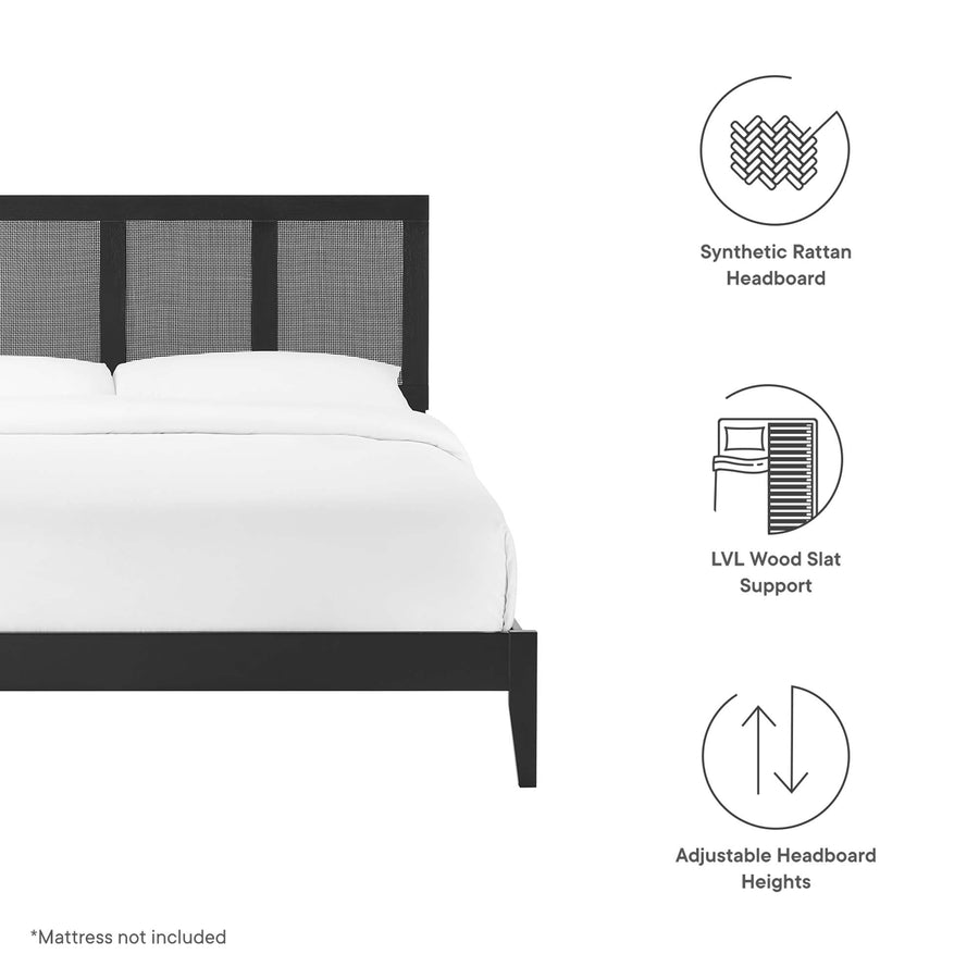 Madder Rattan and Wood King Platform Bed in Black