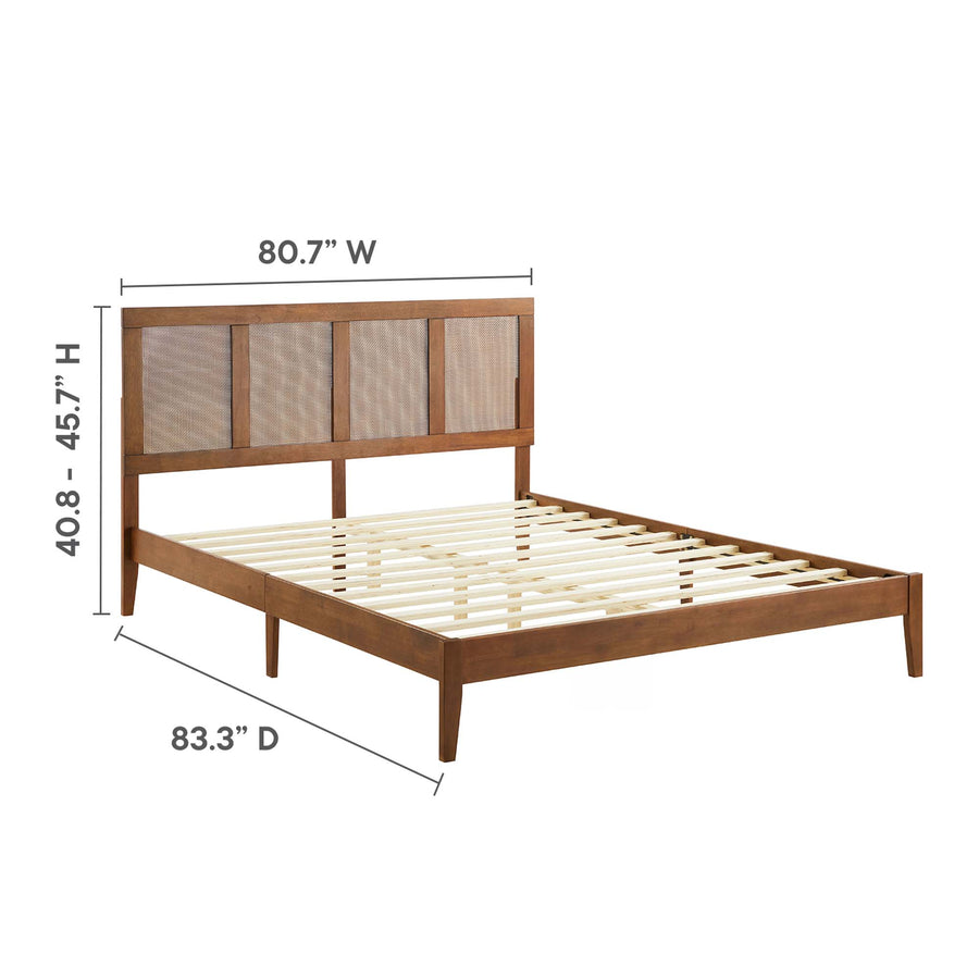 Madder Rattan and Wood King Platform Bed in Walnut