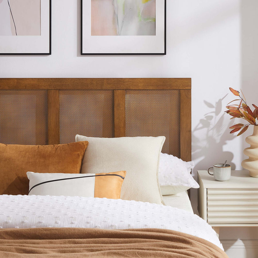 Madder Rattan and Wood King Platform Bed in Walnut