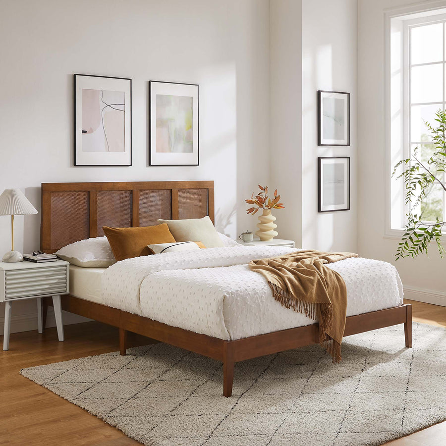 Madder Rattan and Wood King Platform Bed in Walnut