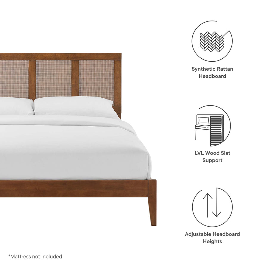Madder Rattan and Wood King Platform Bed in Walnut