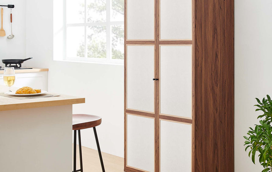 Sorrel 70" Tall Wood Grain Storage Cabinet in Walnut