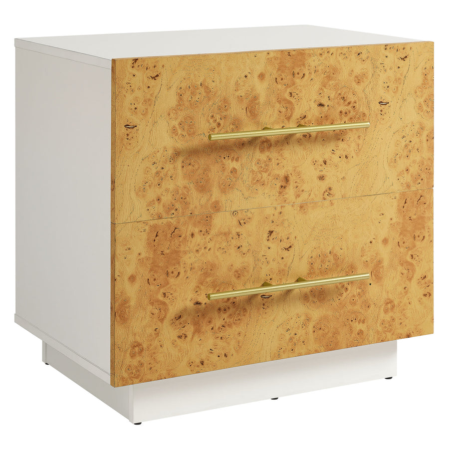 Russet 2-Drawer Burl Wood Nightstand in White Bleached Burl