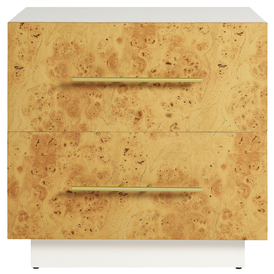 Russet 2-Drawer Burl Wood Nightstand in White Bleached Burl