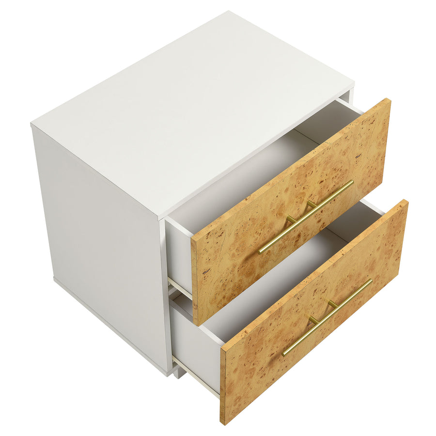 Russet 2-Drawer Burl Wood Nightstand in White Bleached Burl