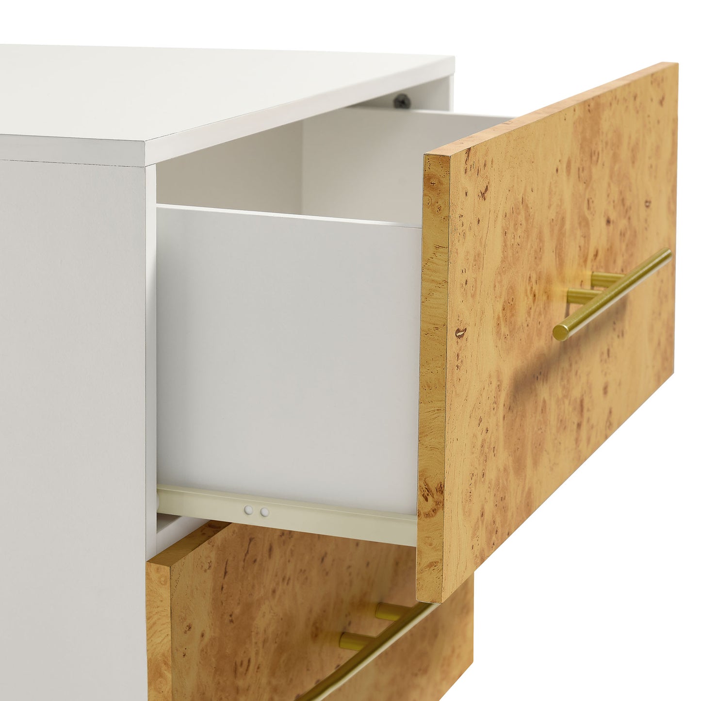 Russet 2-Drawer Burl Wood Nightstand in White Bleached Burl