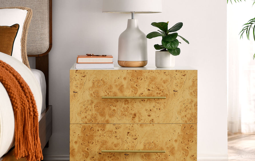 Russet 2-Drawer Burl Wood Nightstand in White Bleached Burl