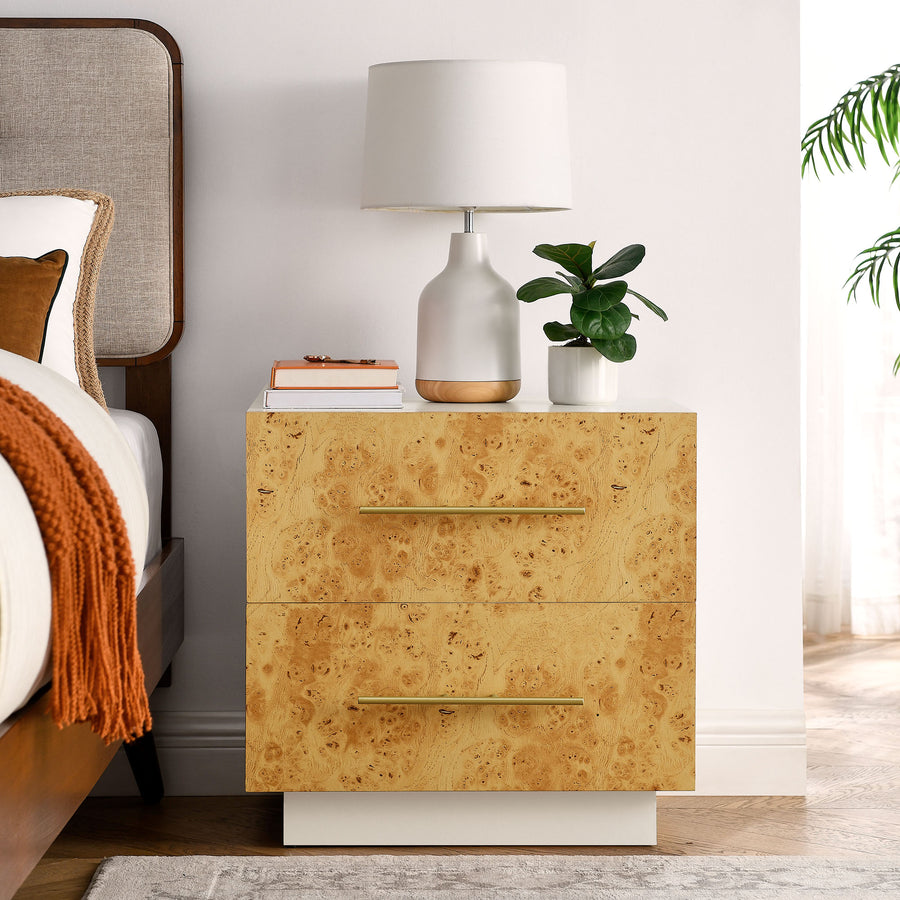 Russet 2-Drawer Burl Wood Nightstand in White Bleached Burl