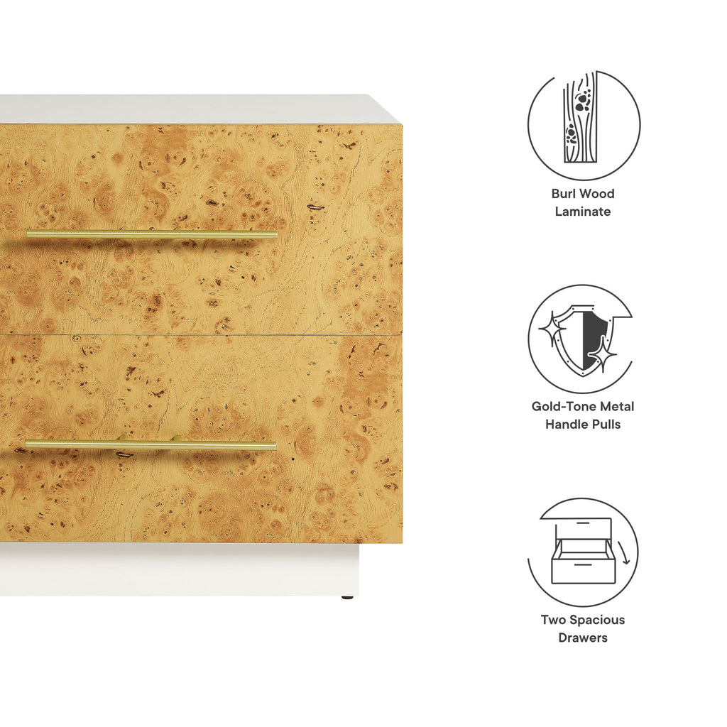 Abel 2-Drawer Burl Wood Nightstand by Furniture For America
