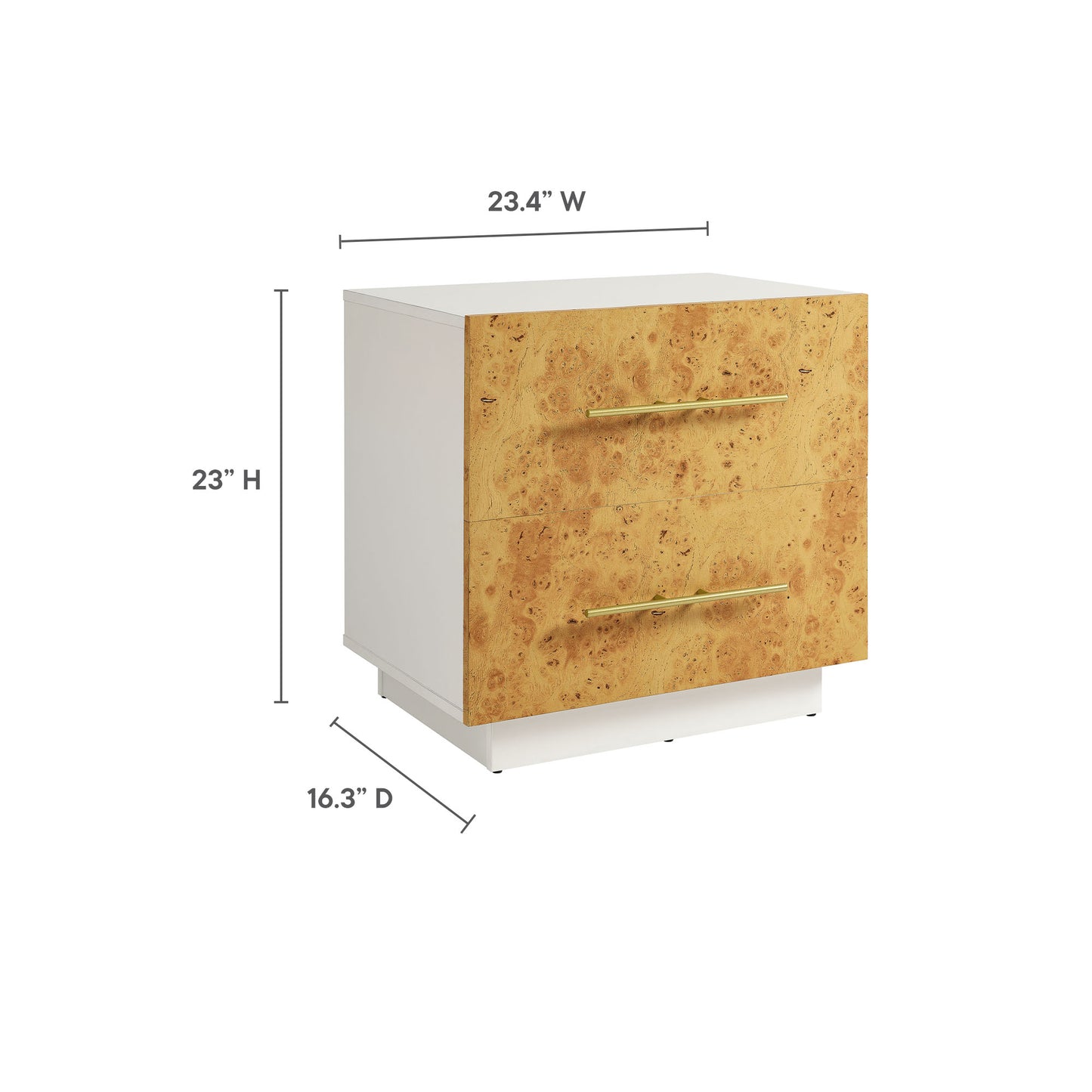 Russet 2-Drawer Burl Wood Nightstand in White Bleached Burl