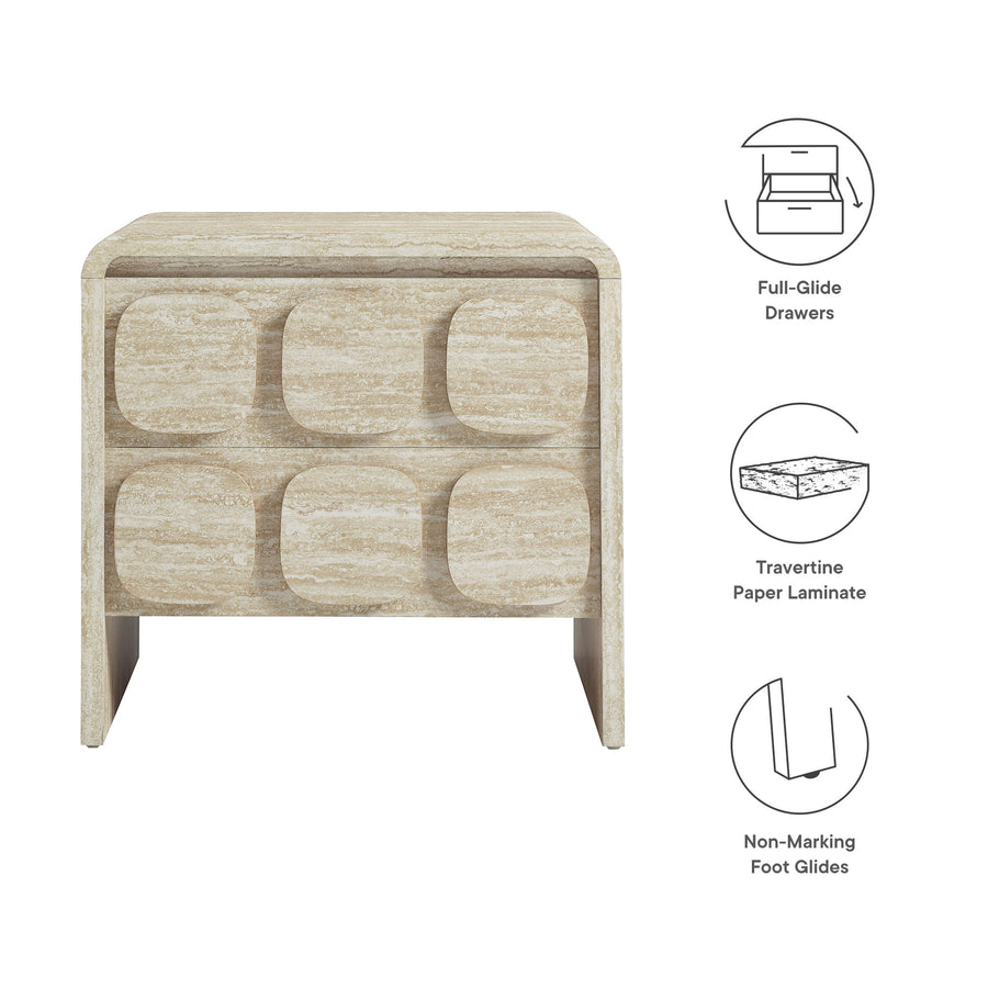 Baga 2-Drawer Nightstand in Travertine