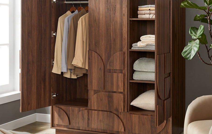 Sedge 3-Door Wardrobe Closet in Walnut