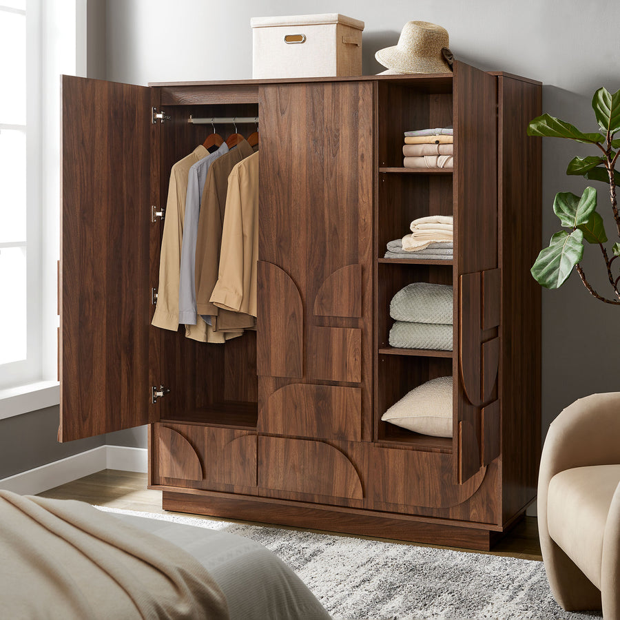 Sedge 3-Door Wardrobe Closet in Walnut