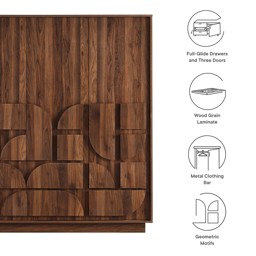 Sedge 3-Door Wardrobe Closet in Walnut