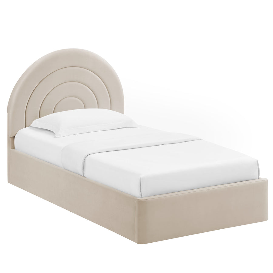 Rowan Arched Performance Velvet Twin Platform Bed in Almond