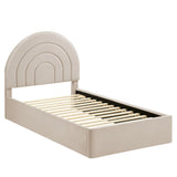 Rowan Arched Performance Velvet Twin Platform Bed in Almond