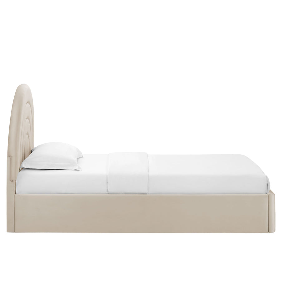 Rowan Arched Performance Velvet Twin Platform Bed in Almond