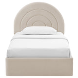 Rowan Arched Performance Velvet Twin Platform Bed in Almond