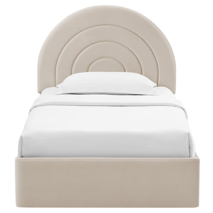 Solana Arched Performance Velvet Twin Platform Bed in Almond