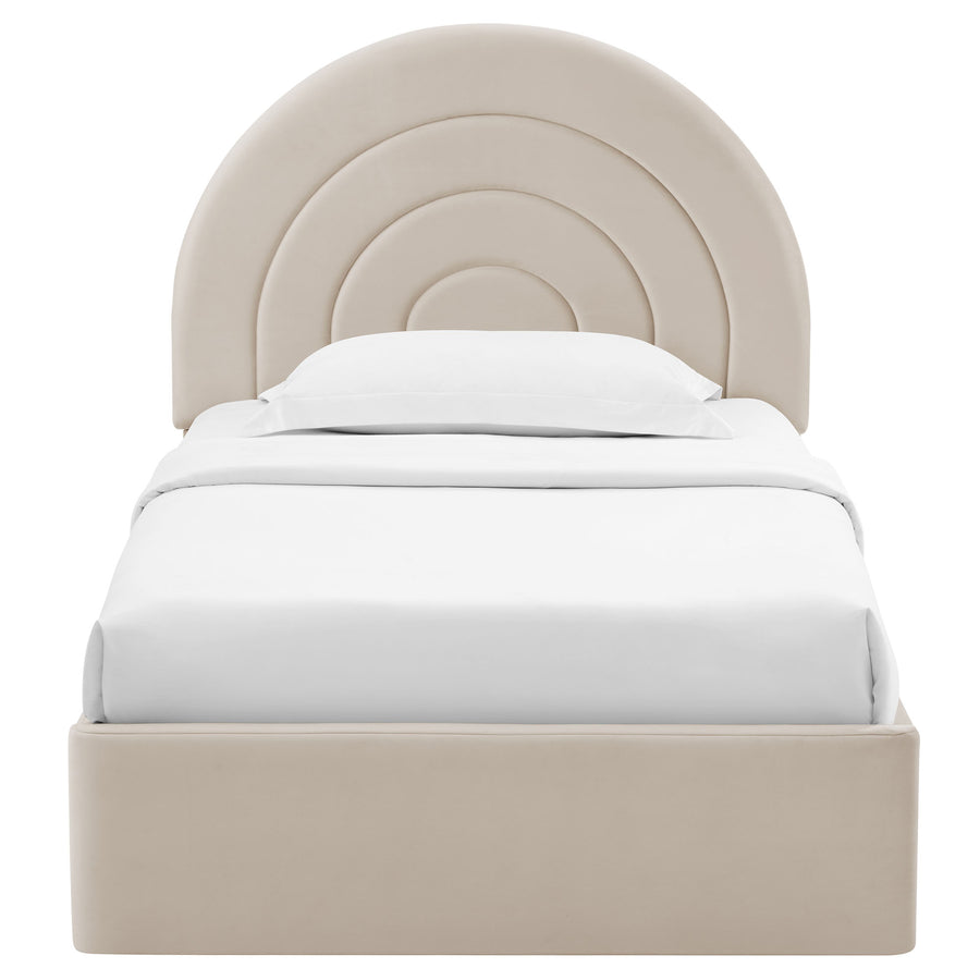 Rowan Arched Performance Velvet Twin Platform Bed in Almond