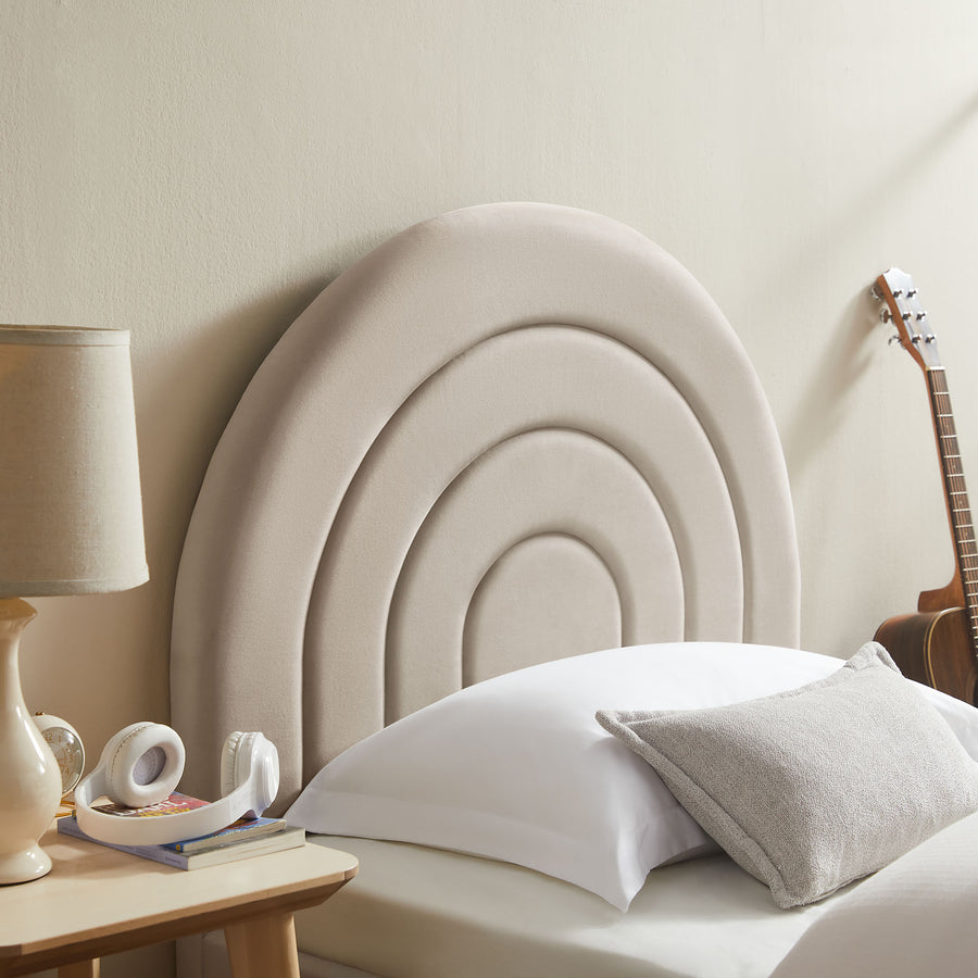 Rowan Arched Performance Velvet Twin Platform Bed in Almond