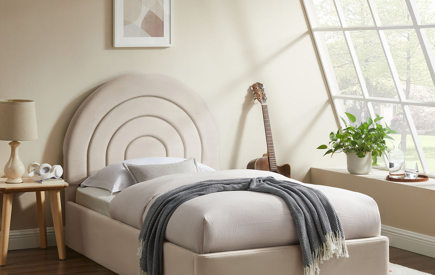 Rowan Arched Performance Velvet Twin Platform Bed in Almond
