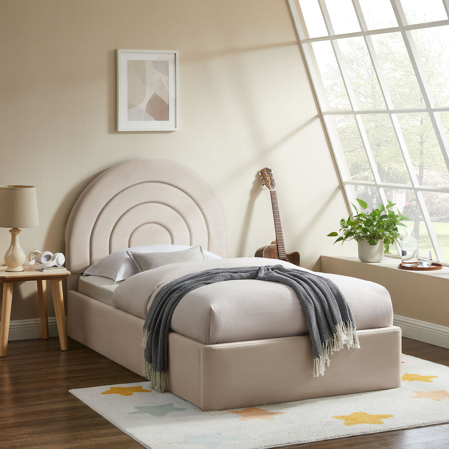 Rowan Arched Performance Velvet Twin Platform Bed in Almond