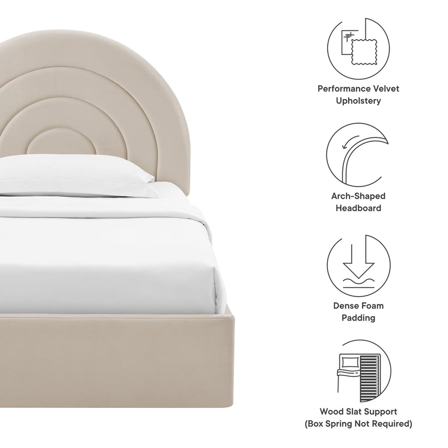 Rowan Arched Performance Velvet Twin Platform Bed in Almond