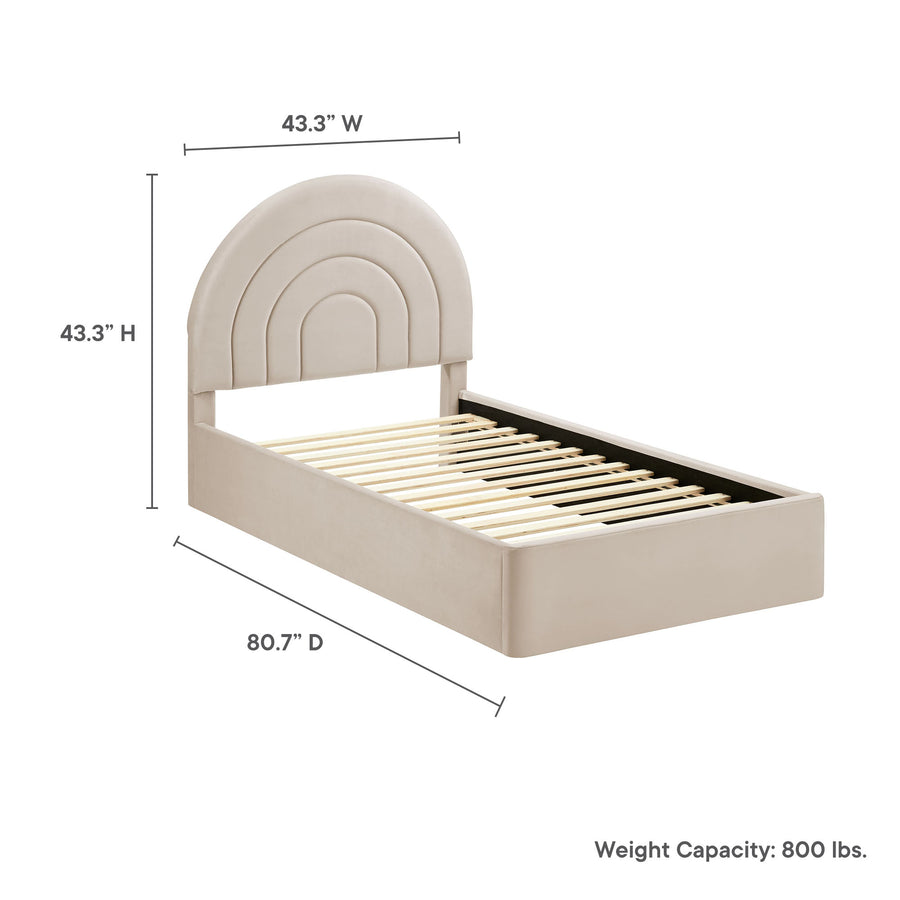 Rowan Arched Performance Velvet Twin Platform Bed in Almond