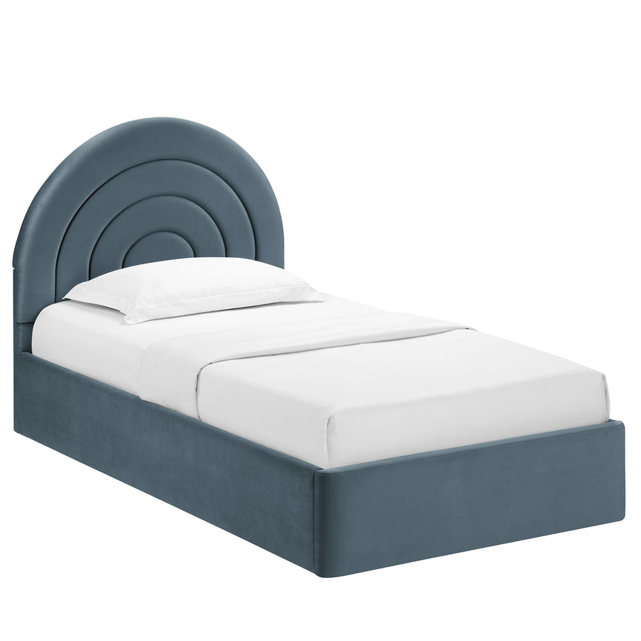 Rowan Arched Performance Velvet Twin Platform Bed in Cadet Blue