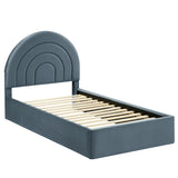 Rowan Arched Performance Velvet Twin Platform Bed in Cadet Blue