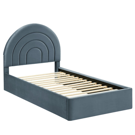 Solana Arched Performance Velvet Twin Platform Bed in Cadet Blue