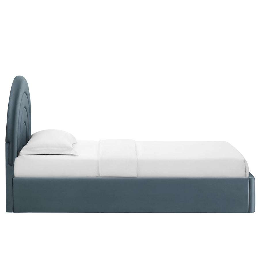 Rowan Arched Performance Velvet Twin Platform Bed in Cadet Blue
