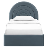 Rowan Arched Performance Velvet Twin Platform Bed in Cadet Blue