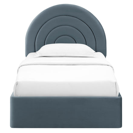 Solana Arched Performance Velvet Twin Platform Bed in Cadet Blue