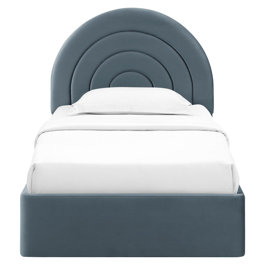 Rowan Arched Performance Velvet Twin Platform Bed in Cadet Blue