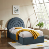 Rowan Arched Performance Velvet Twin Platform Bed in Cadet Blue
