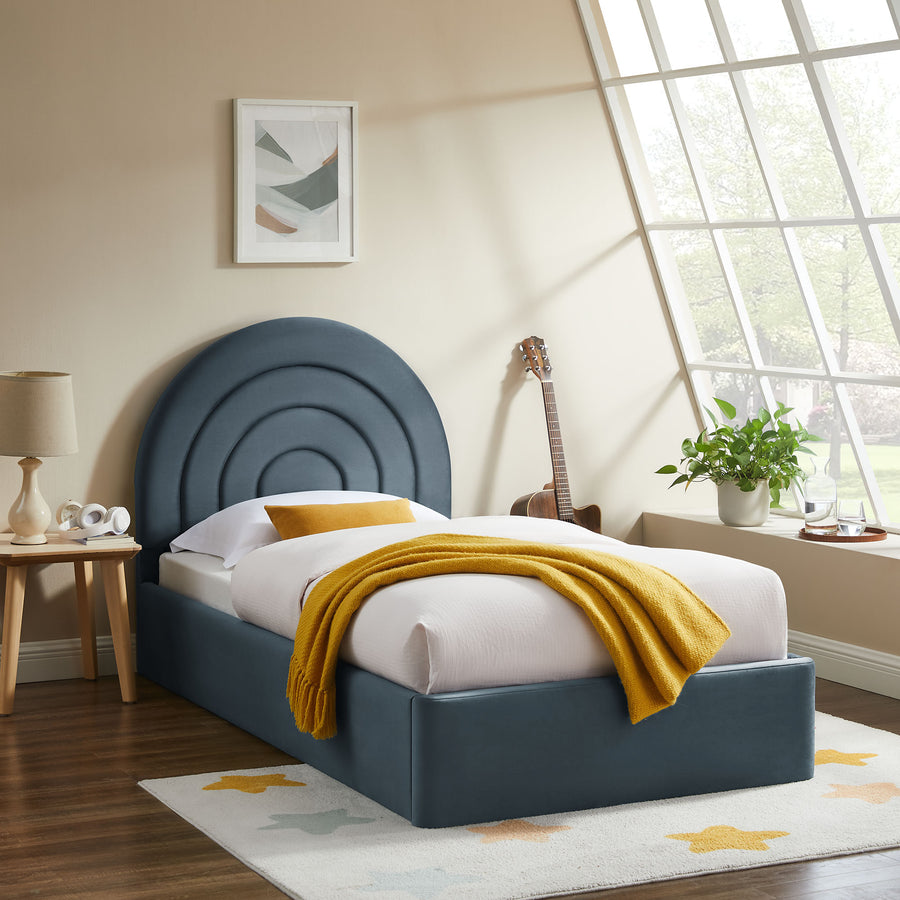 Rowan Arched Performance Velvet Twin Platform Bed in Cadet Blue