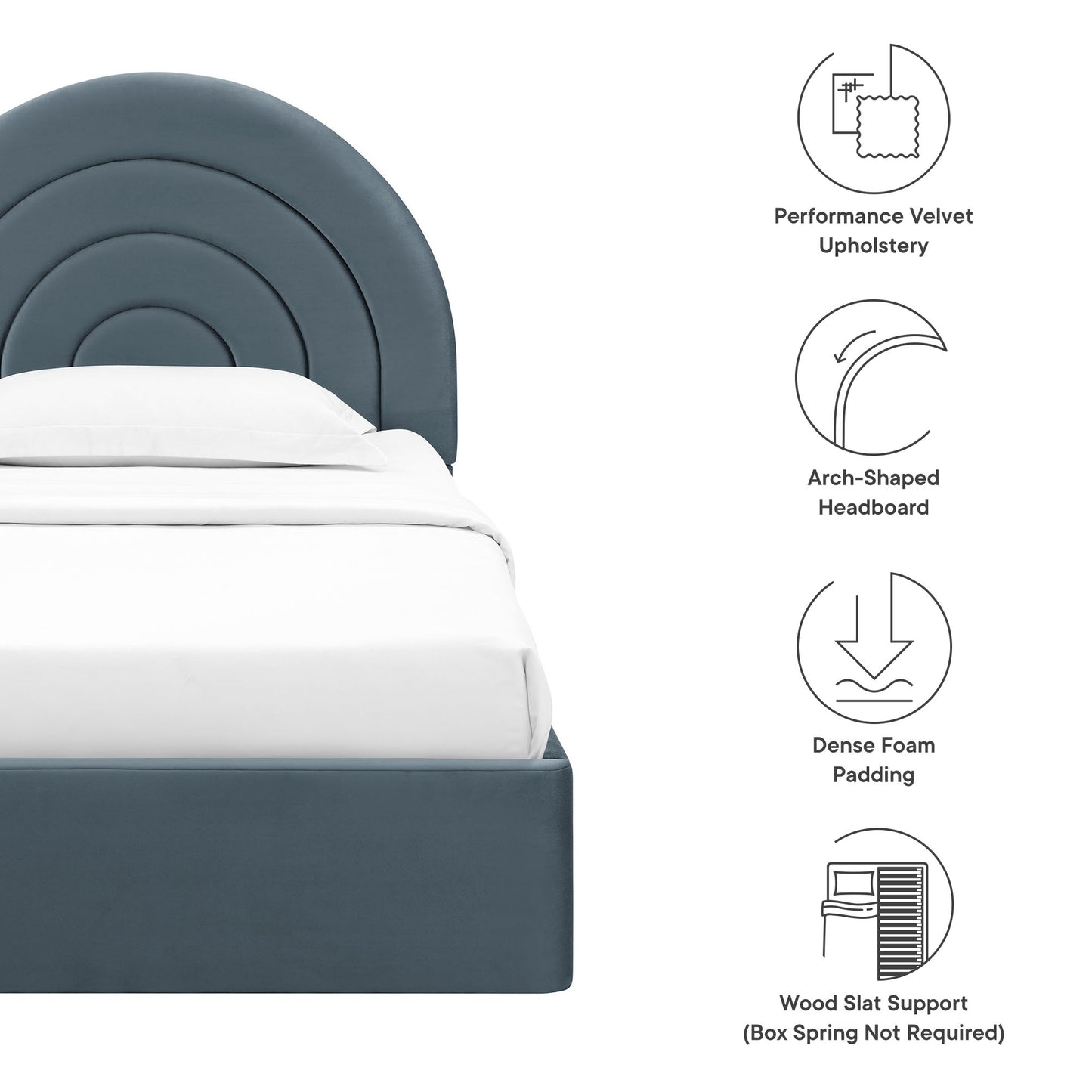 Solana Arched Performance Velvet Twin Platform Bed by Furniture For America